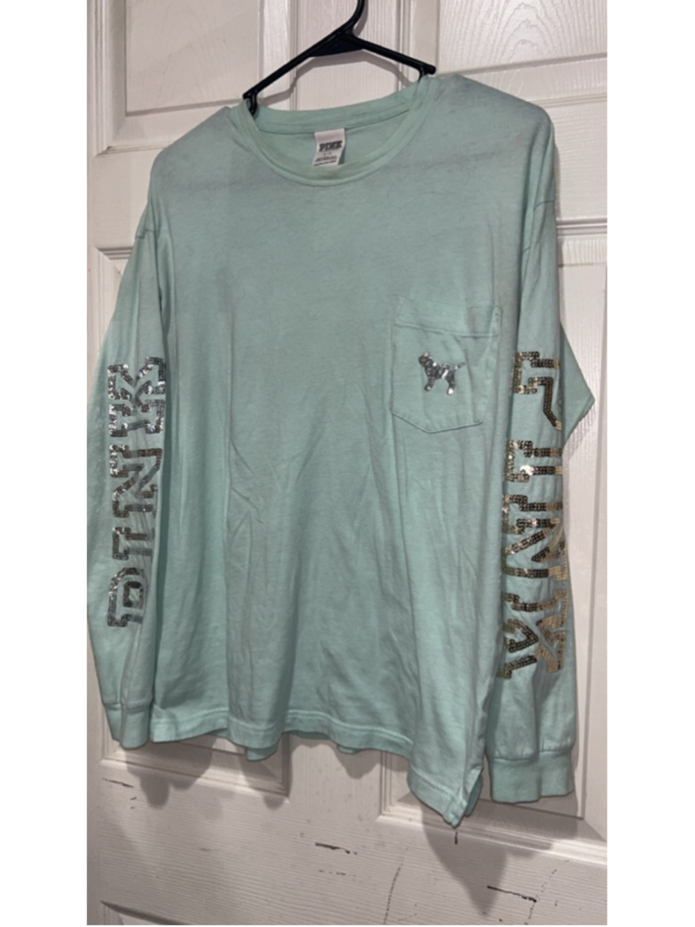 Women's PINK Victoria's Secret Long Sleeve Tee SP Light Blue Silver
